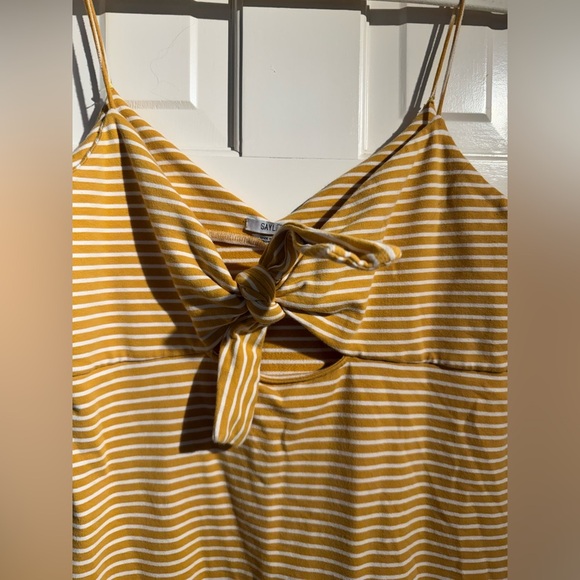 Saylor Doris Tie Midi Dress Mellow Yellow Striped Dress Stretch Size XL EUC - Picture 5 of 8